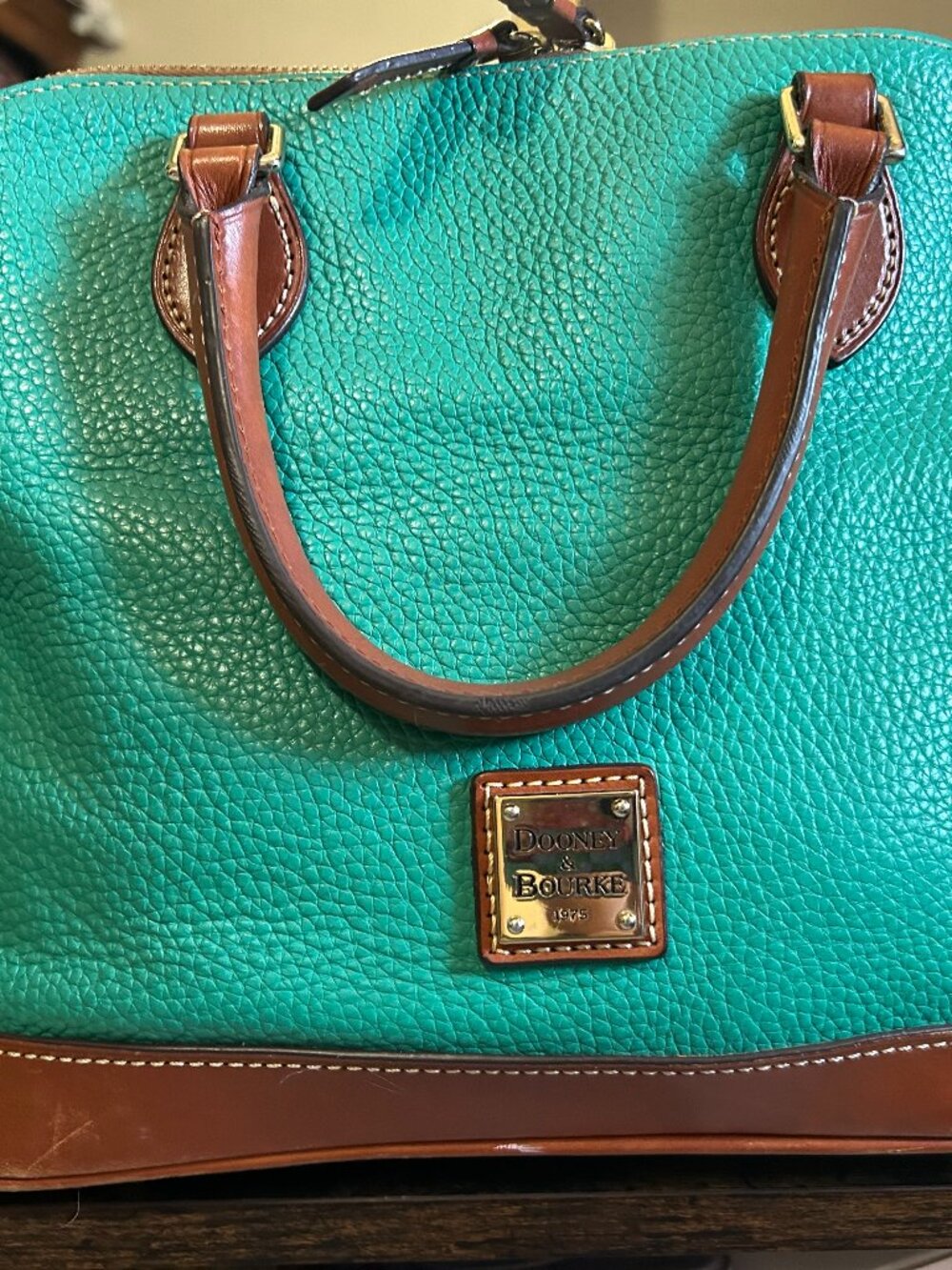 Dooney & Bourke Teal Pebbled Leather Satchel Dome Bag Purse
